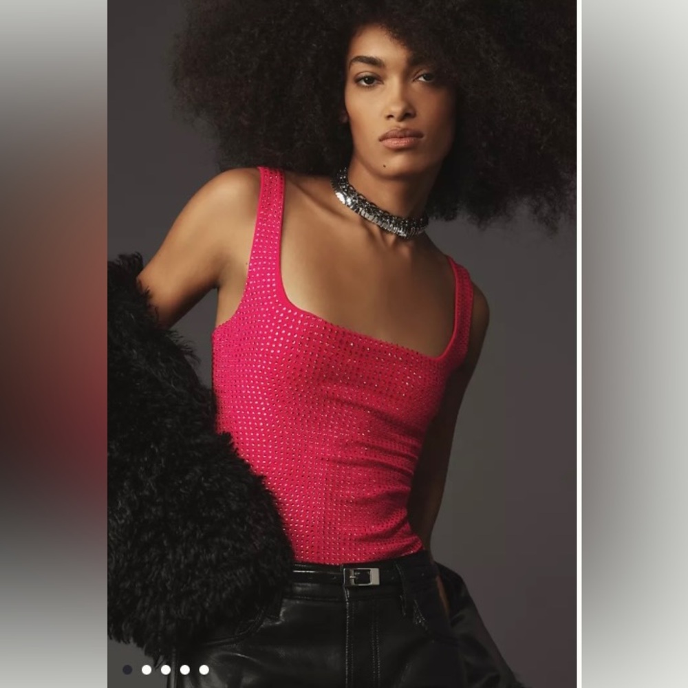 Good American Hot Pink Embellished Ribbed Tank Top